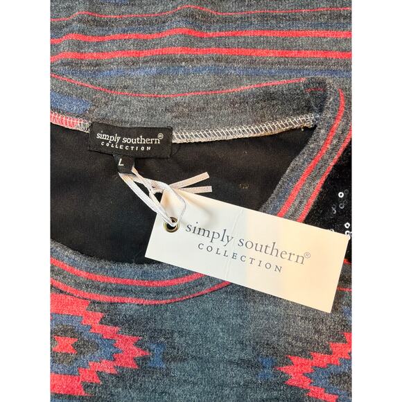 Simply Southern Black Sequined Red Grey Aztec Long Sleeve Dress Large NWT Gift - Picture 3 of 8